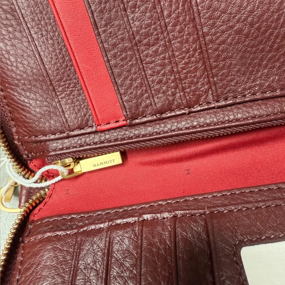 NWT Hammitt Bryant Gold Studded Continental Wristlet Wallet in Cherrywood